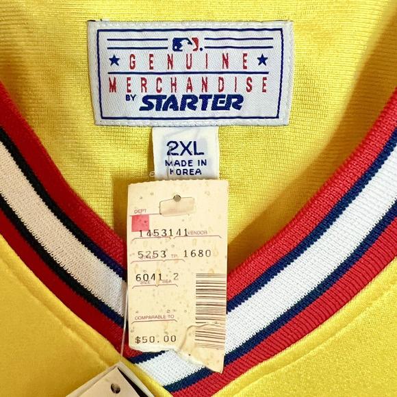 VTG Starter Atlanta Braves Tomahawk Jacket Pullover Windbreaker Size 2XL Yellow - Picture 5 of 11